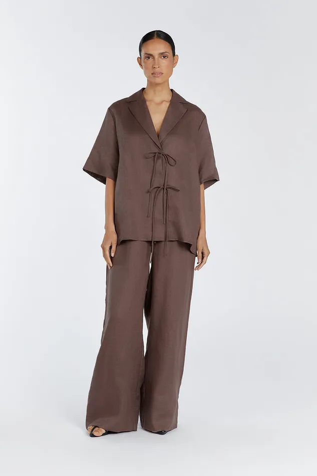 Women Shirts DISSH EMELIA CHOCOLATE LINEN WRAP SHIRT