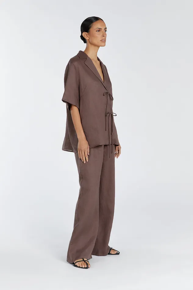 Women Shirts DISSH EMELIA CHOCOLATE LINEN WRAP SHIRT