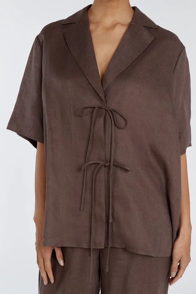 Women Shirts DISSH EMELIA CHOCOLATE LINEN WRAP SHIRT