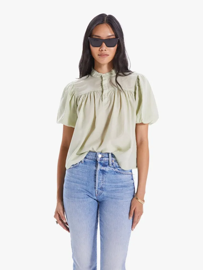 Women Shirts Mother Denim The SS Pouf Popover Shirt Light Green