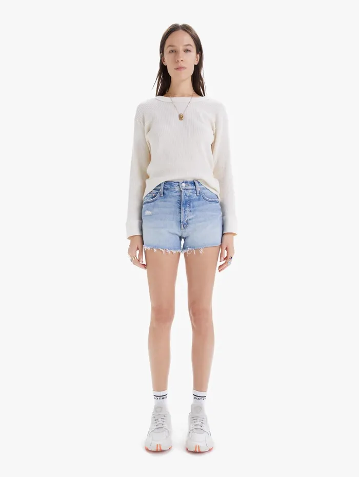 Women Shorts Mother Denim The Tomcat Kick Fray Short Light Blue