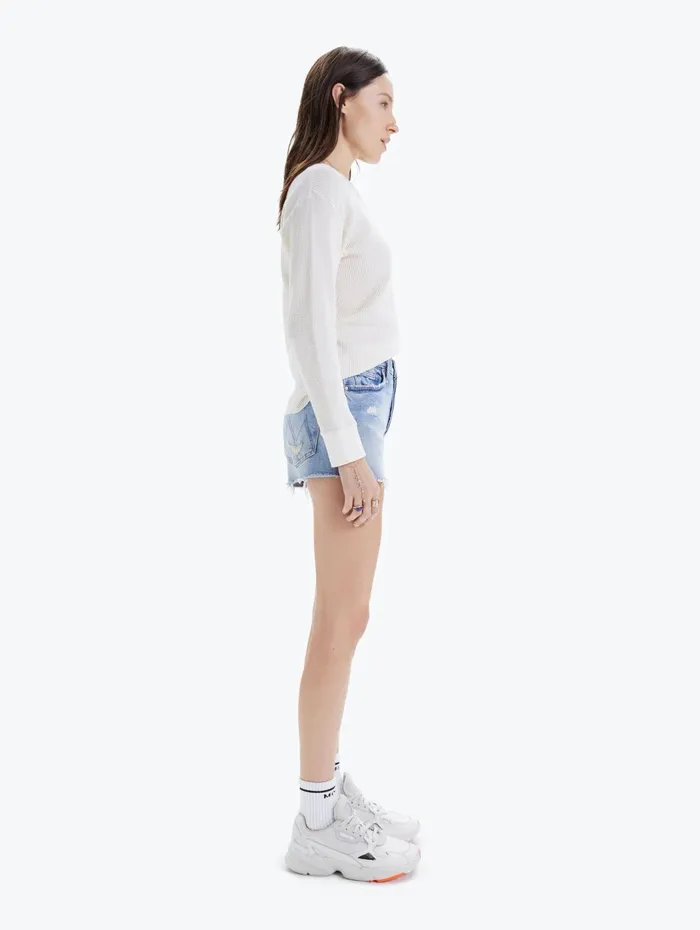 Women Shorts Mother Denim The Tomcat Kick Fray Short Light Blue