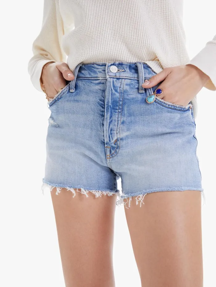 Women Shorts Mother Denim The Tomcat Kick Fray Short Light Blue