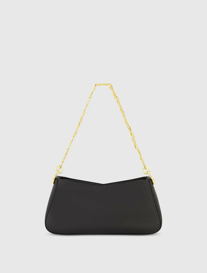 Women Shoulder Bags Mac Duggal Gold Strap Small Black Nappa Leather Shoulder Bag 8211 FINAL SALE Black