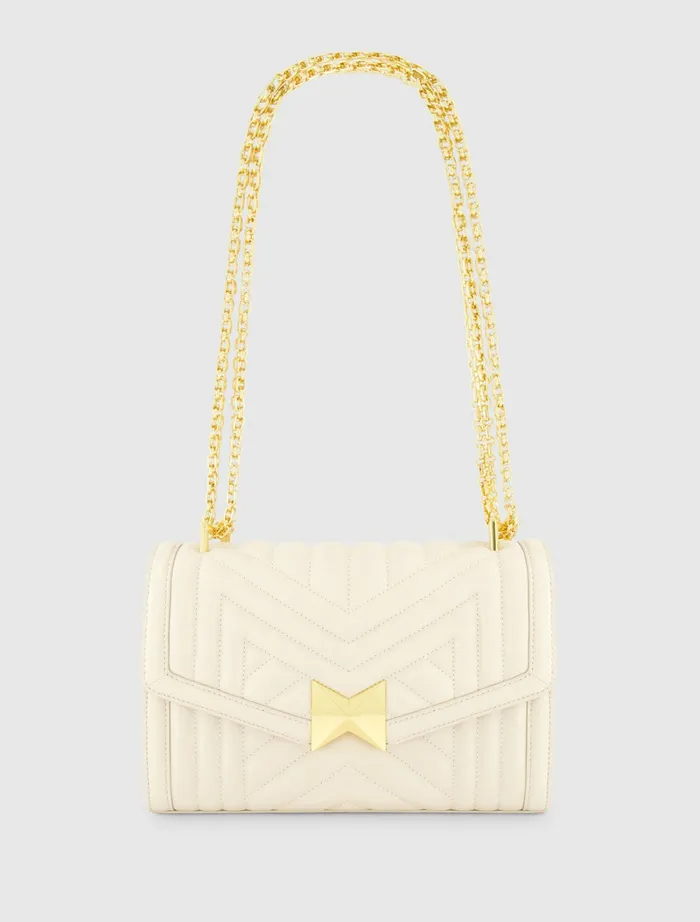 Women Shoulder Bags Mac Duggal Quilted Napa Leather Handbag With Gold Chain 8211 FINAL SALE Ecru
