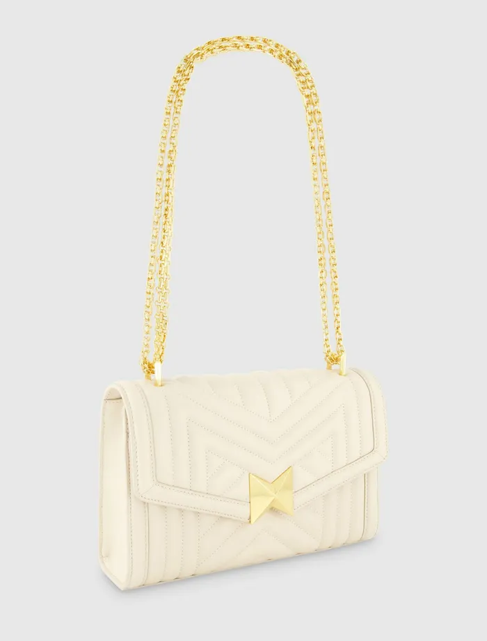 Women Shoulder Bags Mac Duggal Quilted Napa Leather Handbag With Gold Chain 8211 FINAL SALE Ecru