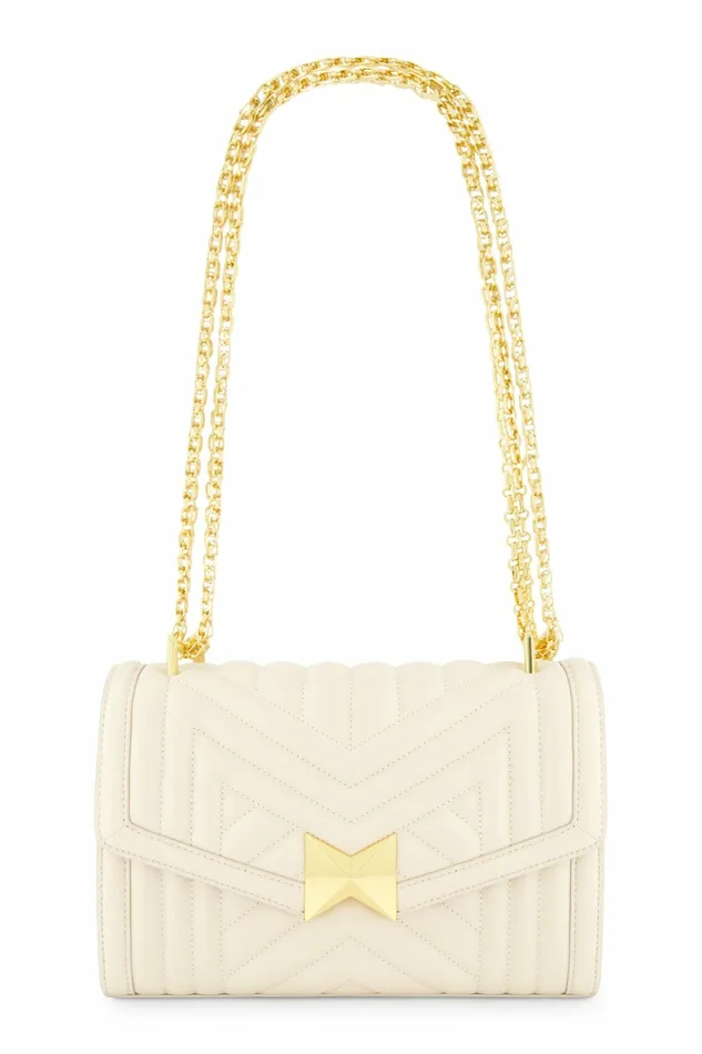 Women Shoulder Bags Mac Duggal Quilted Napa Leather Handbag With Gold Chain 8211 FINAL SALE Ecru