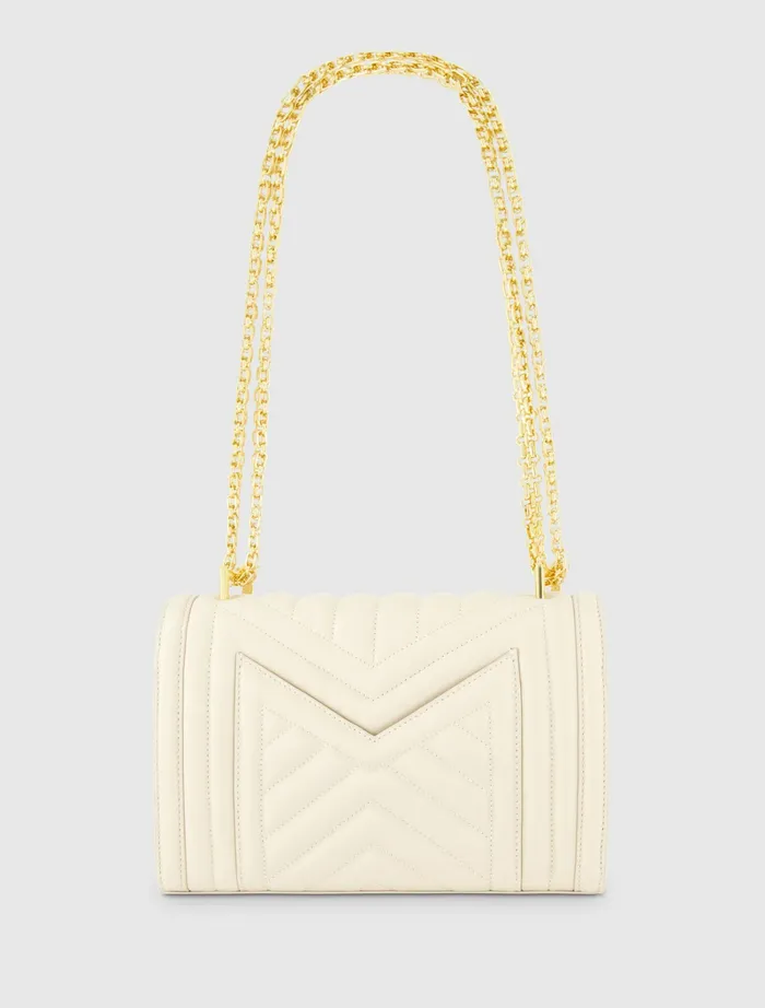 Women Shoulder Bags Mac Duggal Quilted Napa Leather Handbag With Gold Chain 8211 FINAL SALE Ecru