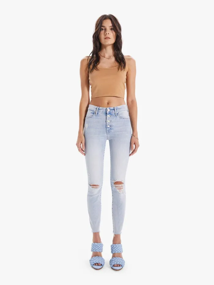 Women Skinny Mother Denim The Pixie Ankle Fray Lightpastel Blue