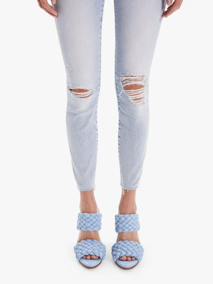 Women Skinny Mother Denim The Pixie Ankle Fray Lightpastel Blue
