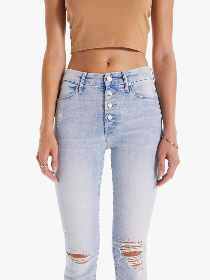 Women Skinny Mother Denim The Pixie Ankle Fray Lightpastel Blue