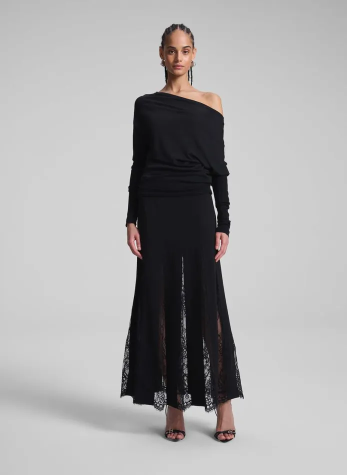 Women Skirts ALC Mira Lace Midi Skirt Blackblack