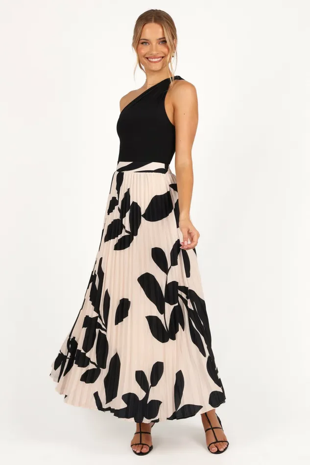 Women Skirts Petal and Pup Aurora Pleated Maxi Skirt Cream Black Floral