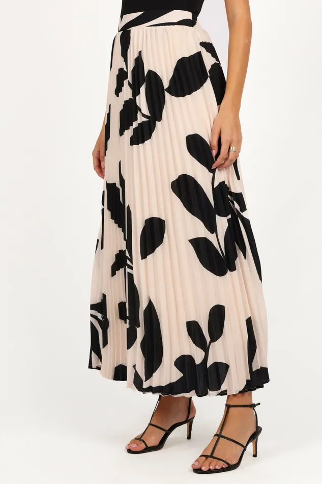 Women Skirts Petal and Pup Aurora Pleated Maxi Skirt Cream Black Floral