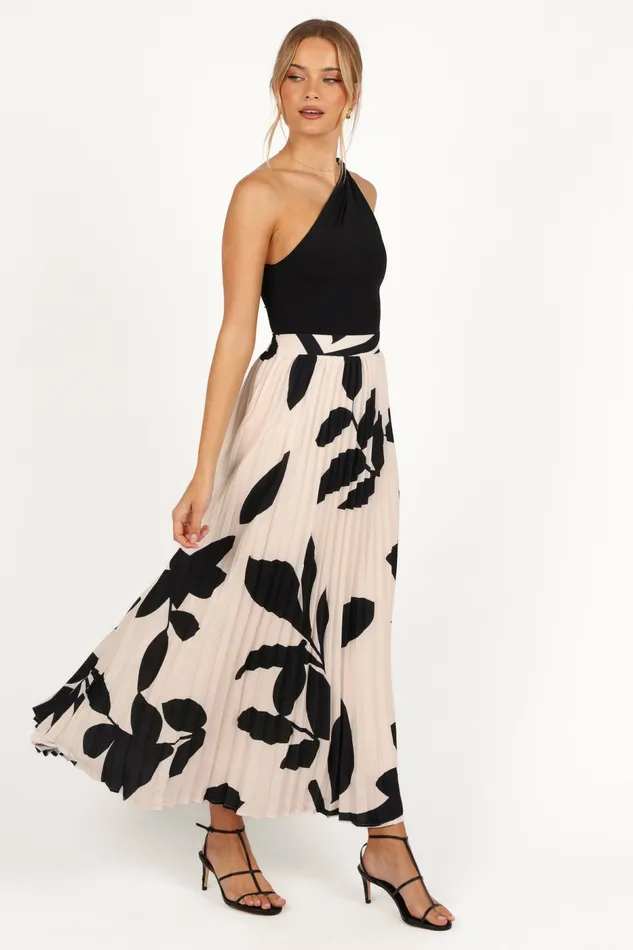 Women Skirts Petal and Pup Aurora Pleated Maxi Skirt Cream Black Floral
