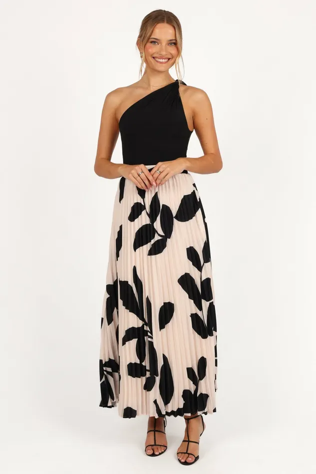 Women Skirts Petal and Pup Aurora Pleated Maxi Skirt Cream Black Floral