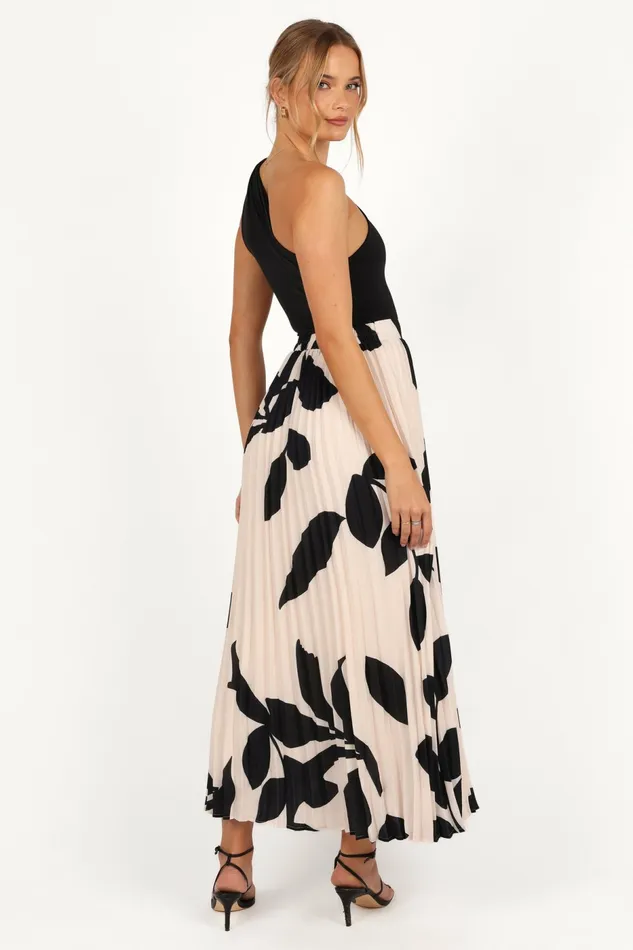 Women Skirts Petal and Pup Aurora Pleated Maxi Skirt Cream Black Floral