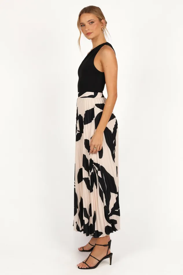 Women Skirts Petal and Pup Aurora Pleated Maxi Skirt Cream Black Floral