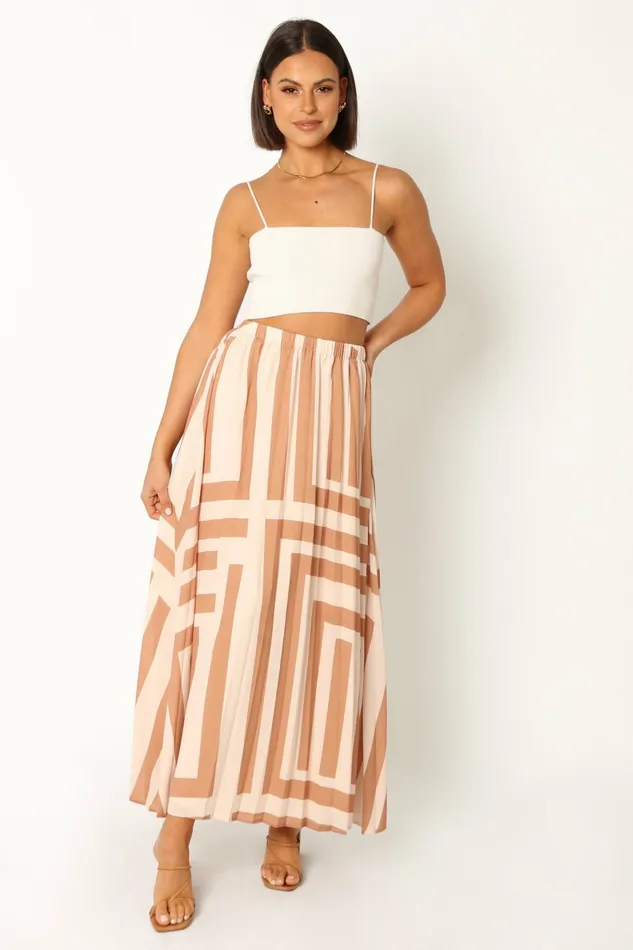 Women Skirts Petal and Pup Elke Pleat Midi Skirt Tan
