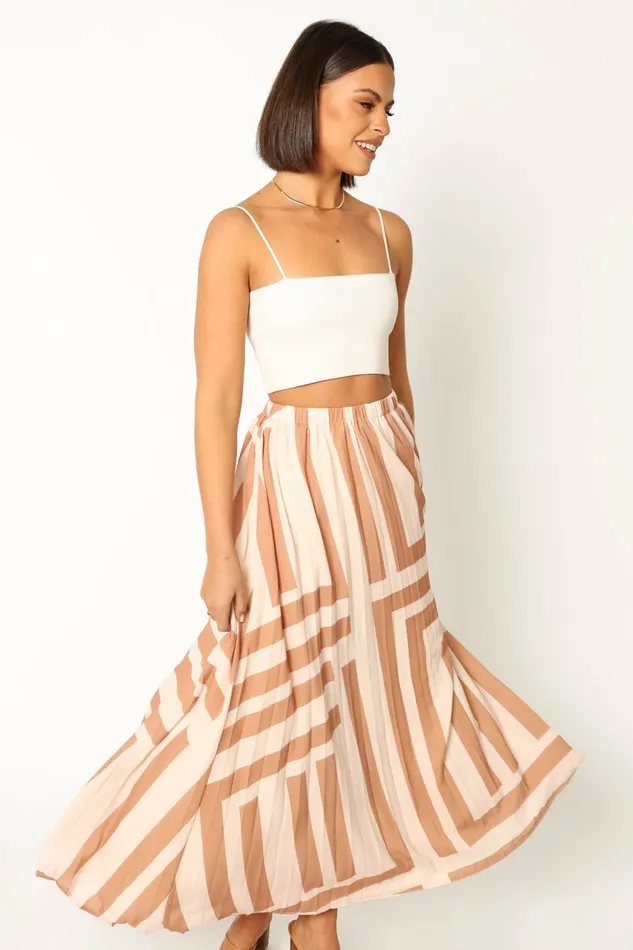 Women Skirts Petal and Pup Elke Pleat Midi Skirt Tan