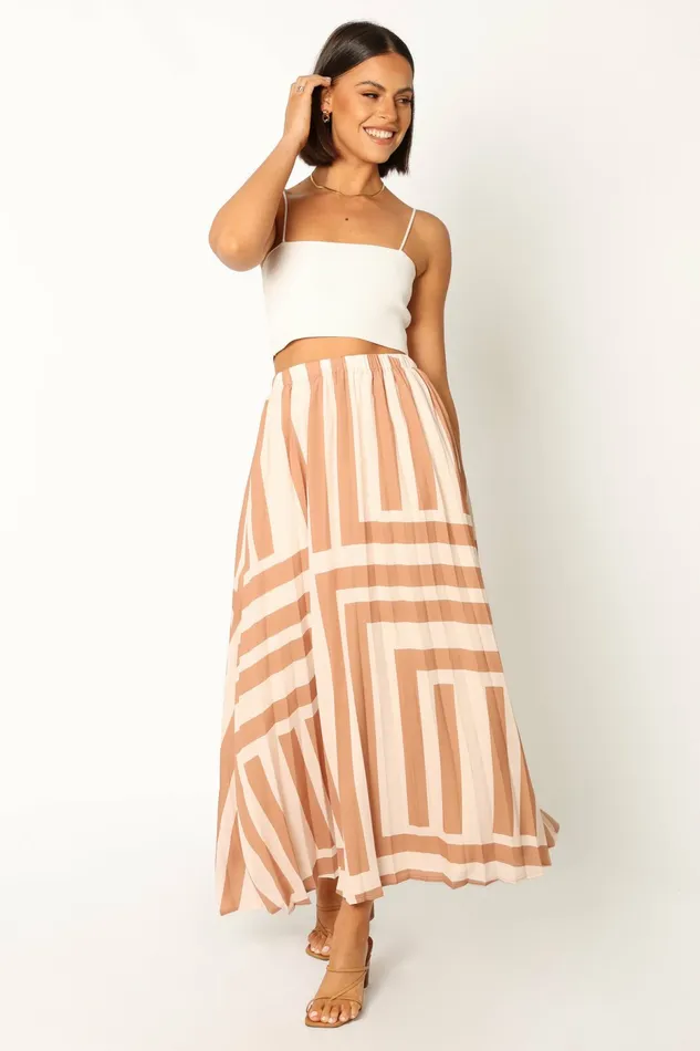 Women Skirts Petal and Pup Elke Pleat Midi Skirt Tan