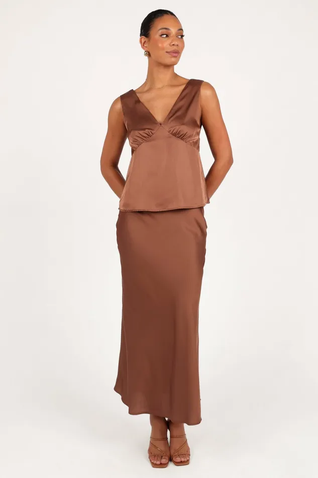 Women Skirts Petal and Pup Nellie Satin Midi Skirt Banksia Brown
