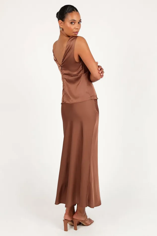 Women Skirts Petal and Pup Nellie Satin Midi Skirt Banksia Brown