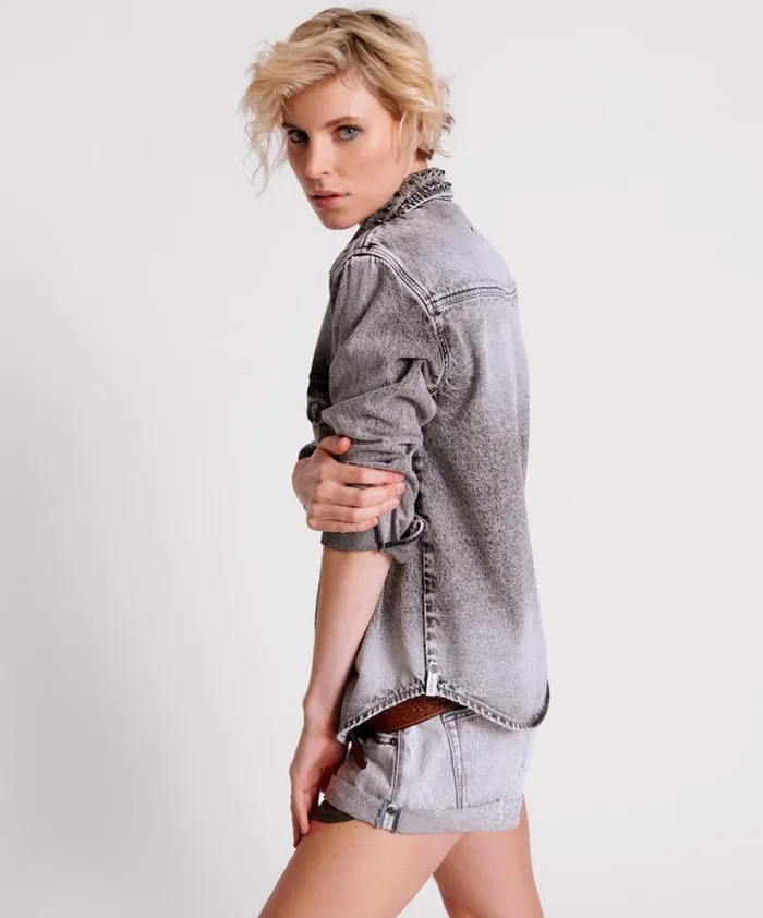 Women SLATE ACID STUDDED DENIM SHIRT One Teaspoon Denim Shirts Women SLATE ACID STUDDED DENIM SHIRT One Teaspoon Denim Shirts