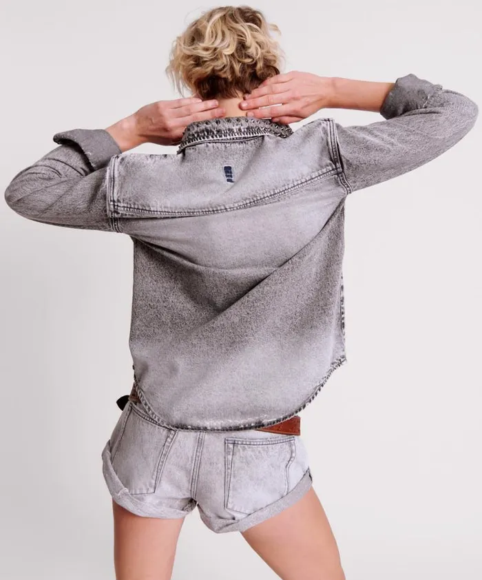 Women SLATE ACID STUDDED DENIM SHIRT One Teaspoon Denim Shirts Women SLATE ACID STUDDED DENIM SHIRT One Teaspoon Denim Shirts