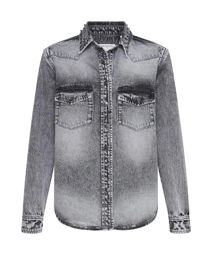 Women SLATE ACID STUDDED DENIM SHIRT One Teaspoon Denim Shirts Women SLATE ACID STUDDED DENIM SHIRT One Teaspoon Denim Shirts
