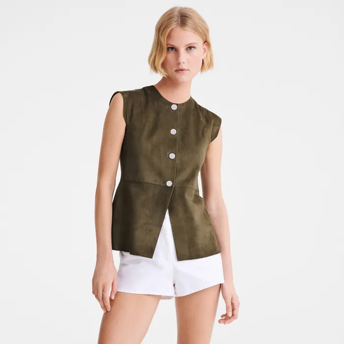 Women Sleeveless jacket Khaki Coats and Jackets Longchamp Women Sleeveless jacket Khaki Coats and Jackets Longchamp