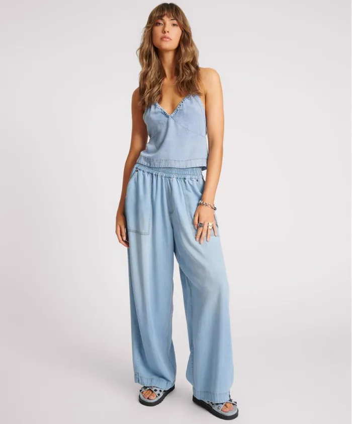 Women SOFT BLUE TENCEL HALTER TOP One Teaspoon Tops Women SOFT BLUE TENCEL HALTER TOP One Teaspoon Tops
