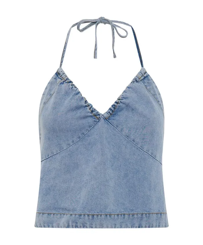 Women SOFT BLUE TENCEL HALTER TOP One Teaspoon Tops Women SOFT BLUE TENCEL HALTER TOP One Teaspoon Tops