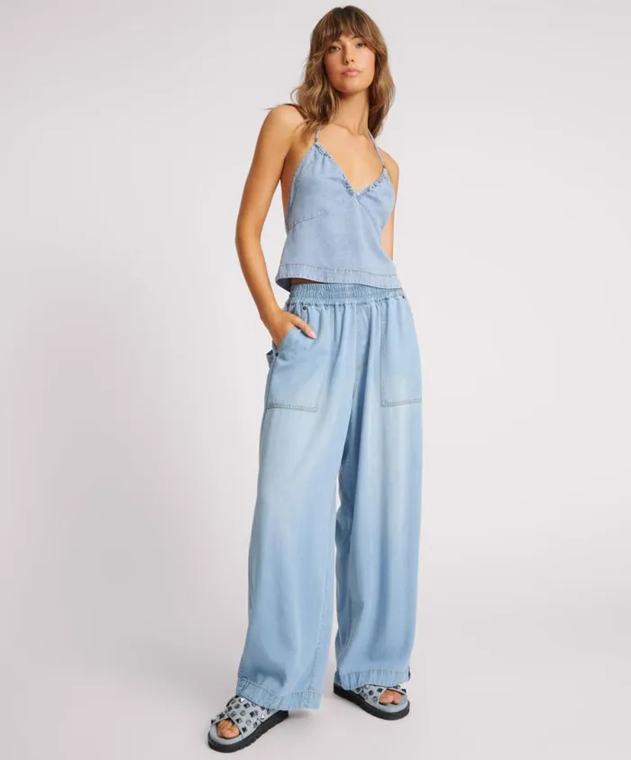 Women SOFT BLUE TENCEL PARACHUTE PANTS One Teaspoon Bottoms