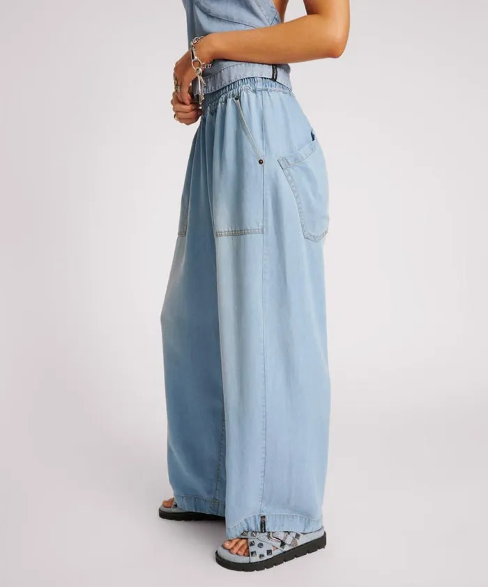 Women SOFT BLUE TENCEL PARACHUTE PANTS One Teaspoon Bottoms