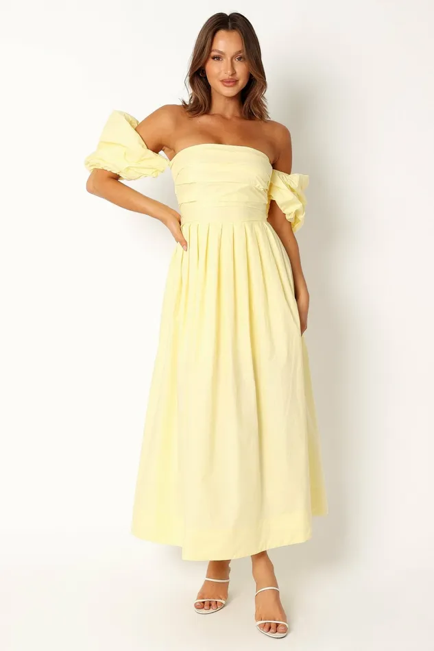 Women Solana Off Shoulder Midi Dress Yellow Off The Shoulder Dresses Petal and Pup