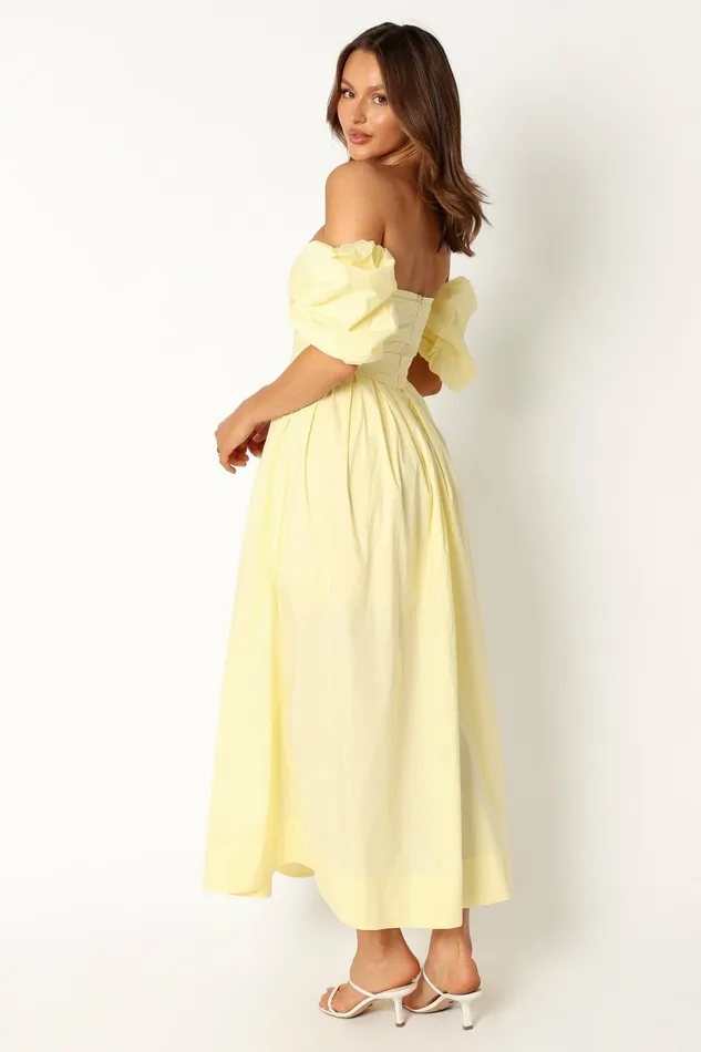 Women Solana Off Shoulder Midi Dress Yellow Off The Shoulder Dresses Petal and Pup