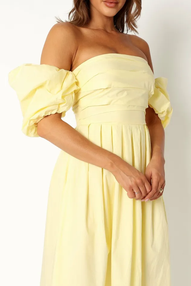 Women Solana Off Shoulder Midi Dress Yellow Off The Shoulder Dresses Petal and Pup