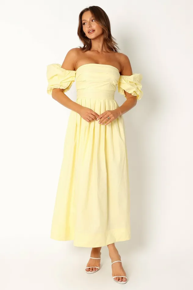Women Solana Off Shoulder Midi Dress Yellow Off The Shoulder Dresses Petal and Pup