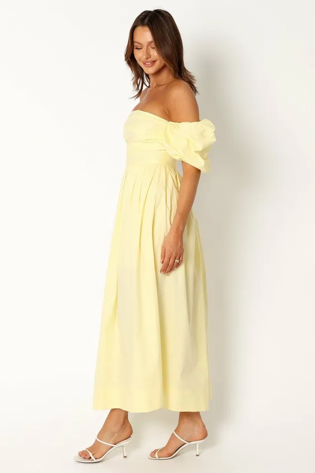 Women Solana Off Shoulder Midi Dress Yellow Off The Shoulder Dresses Petal and Pup