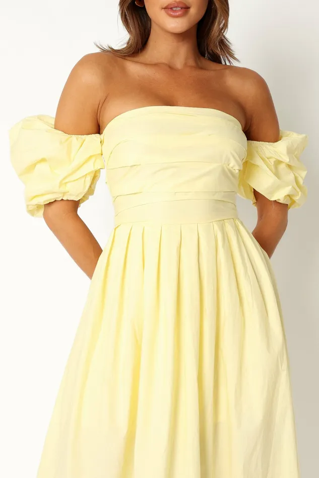 Women Solana Off Shoulder Midi Dress Yellow Off The Shoulder Dresses Petal and Pup