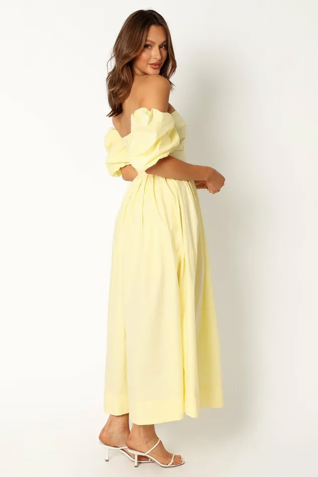 Women Solana Off Shoulder Midi Dress Yellow Off The Shoulder Dresses Petal and Pup