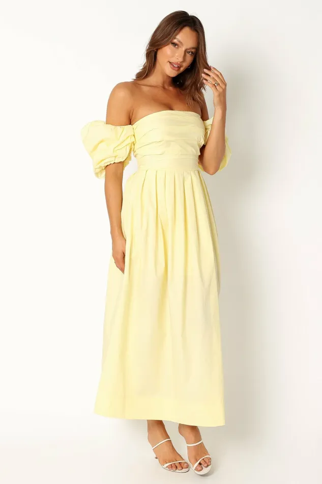 Women Solana Off Shoulder Midi Dress Yellow Off The Shoulder Dresses Petal and Pup