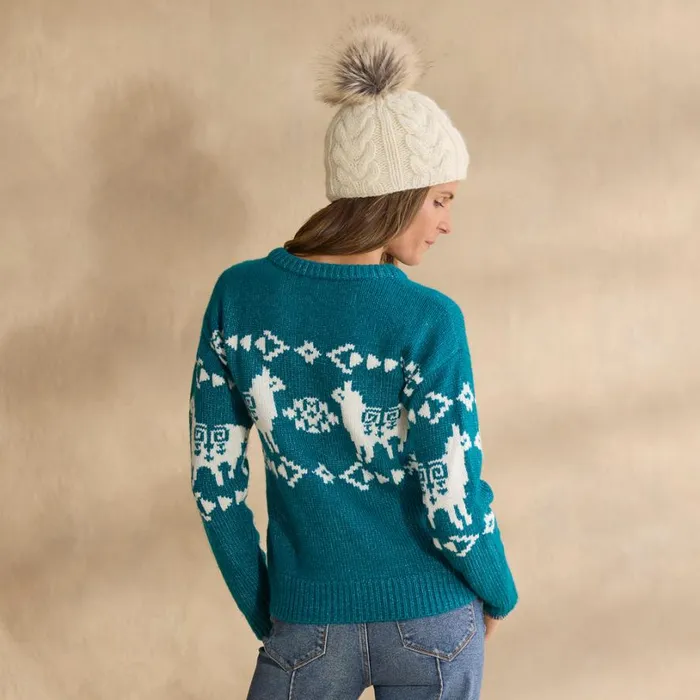 Women Spirited Llama Sweater Petite Teal Sundance Catalog Petite Styles