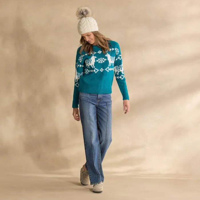 Women Spirited Llama Sweater Petite Teal Sundance Catalog Petite Styles