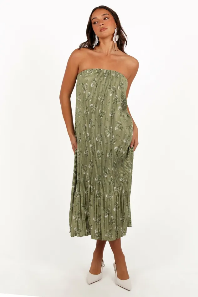 Women Strapless Dresses Petal and Pup Sylvie Strapless Midi Dress Sage Botanical