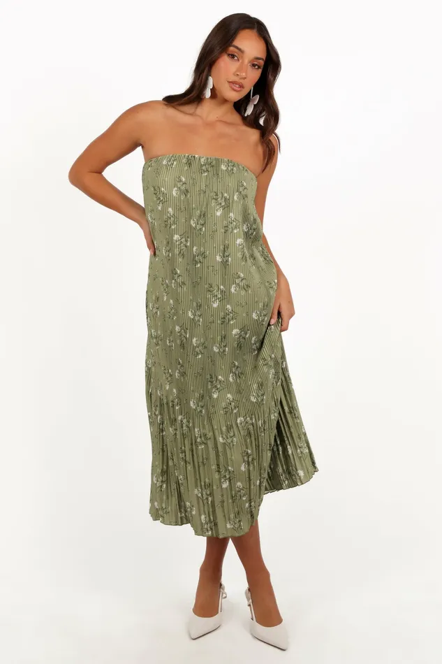 Women Strapless Dresses Petal and Pup Sylvie Strapless Midi Dress Sage Botanical