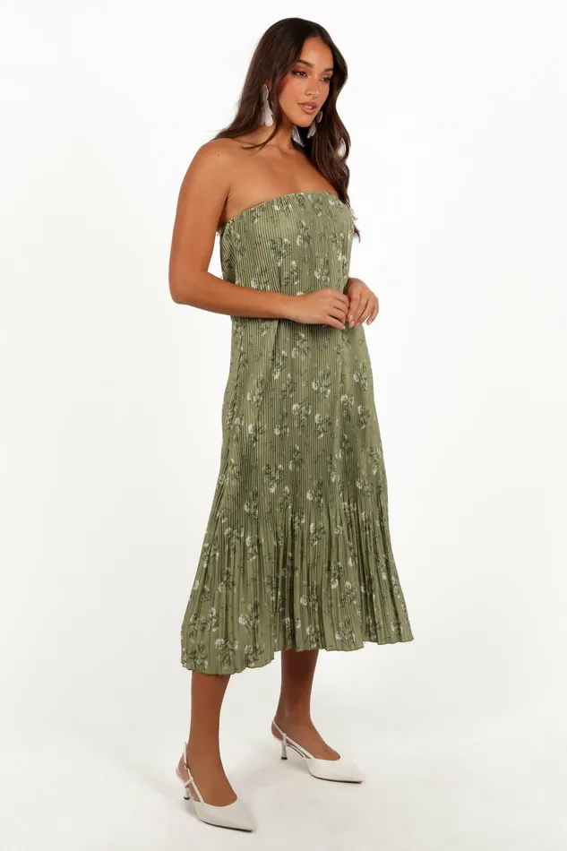 Women Strapless Dresses Petal and Pup Sylvie Strapless Midi Dress Sage Botanical