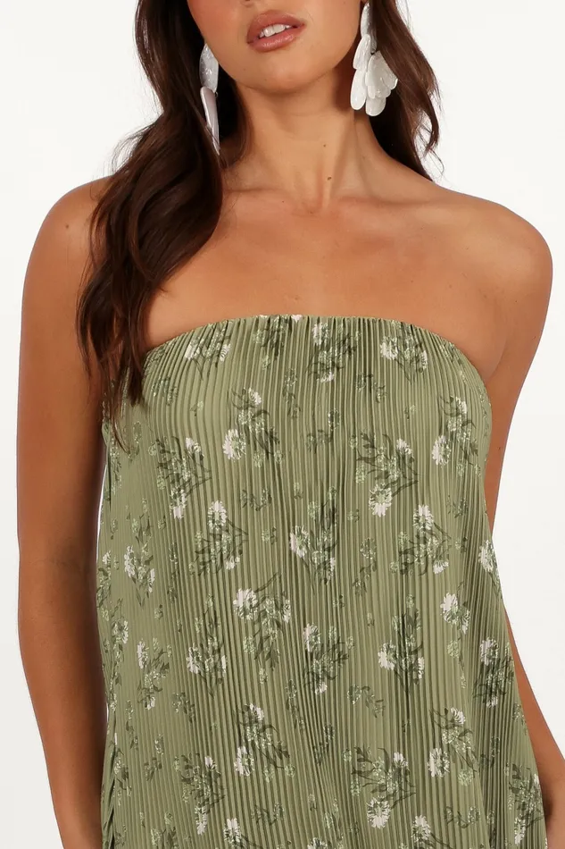 Women Strapless Dresses Petal and Pup Sylvie Strapless Midi Dress Sage Botanical