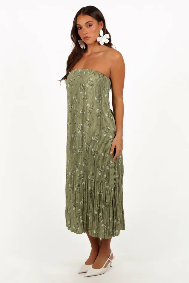 Women Strapless Dresses Petal and Pup Sylvie Strapless Midi Dress Sage Botanical